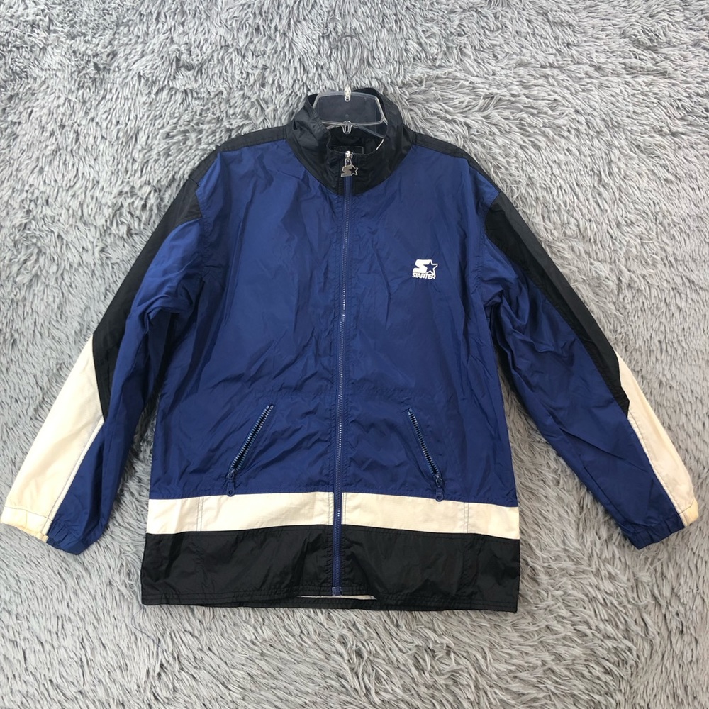 Starter Jacket Boys Large Oversized Fit Womens Large Full Zip Logo Rain Vintage
